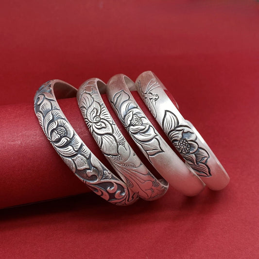 Vintage carved sterling silver bracelet - jewelry - weilin.com