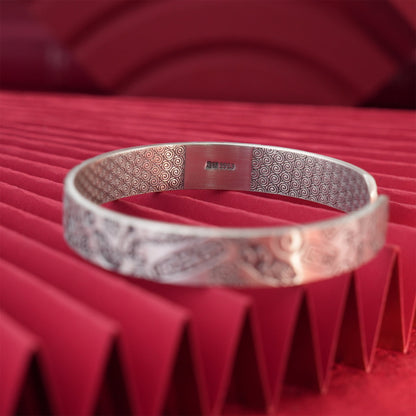 Vintage Chinese style auspicious pattern sterling silver bracelet - jewelry - weilin.com