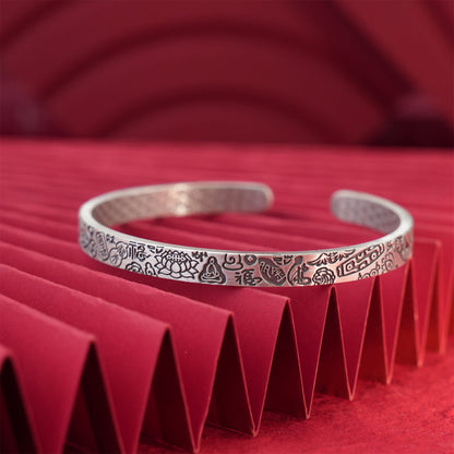 Vintage Chinese style auspicious pattern sterling silver bracelet - jewelry - weilin.com