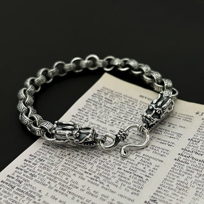 Vintage Dragon Head Sterling Silver Interlocking Bracelet - jewelry - weilin.com