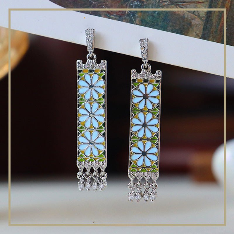 Vintage exquisite dopamine flower tassel earrings - jewelry - weilin.com