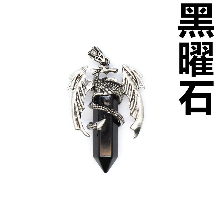 Vintage flying dragon hexagonal column crystal pendant - jewelry - weilin.com
