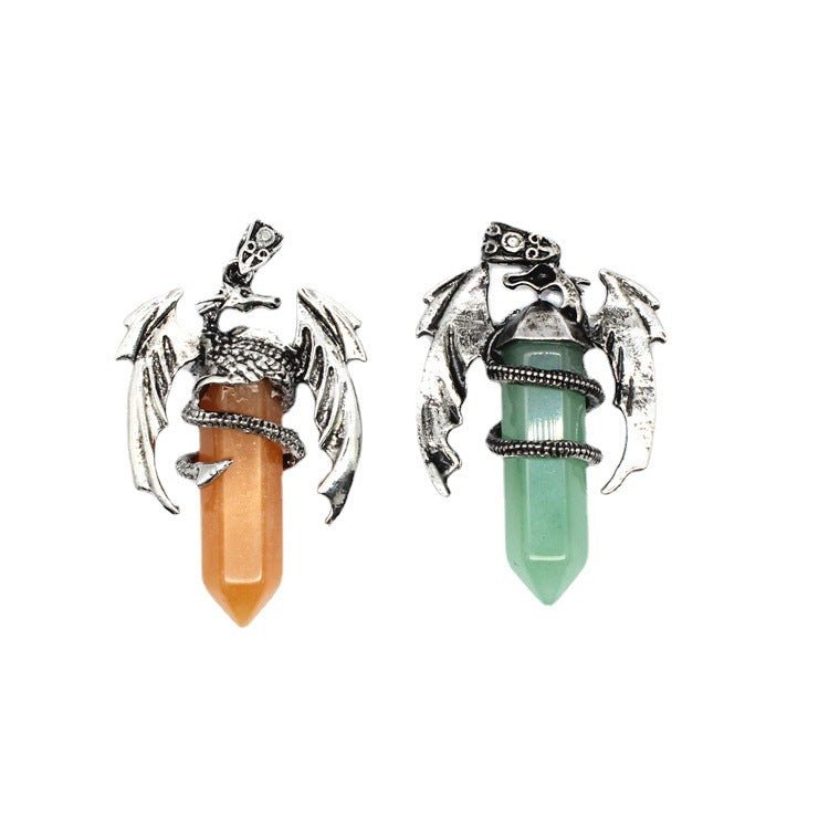 Vintage flying dragon hexagonal column crystal pendant - jewelry - weilin.com