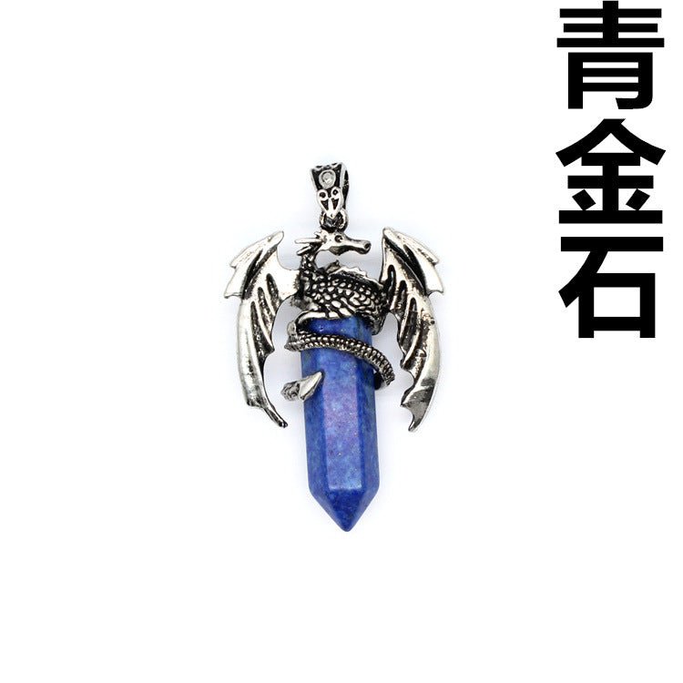 Vintage flying dragon hexagonal column crystal pendant - jewelry - weilin.com