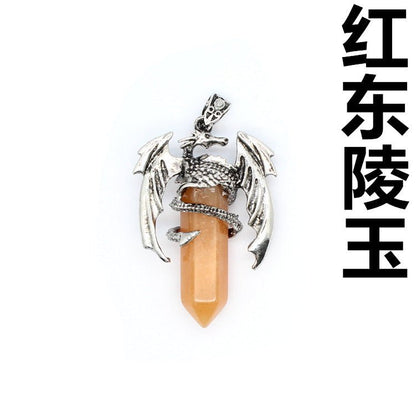 Vintage flying dragon hexagonal column crystal pendant - jewelry - weilin.com