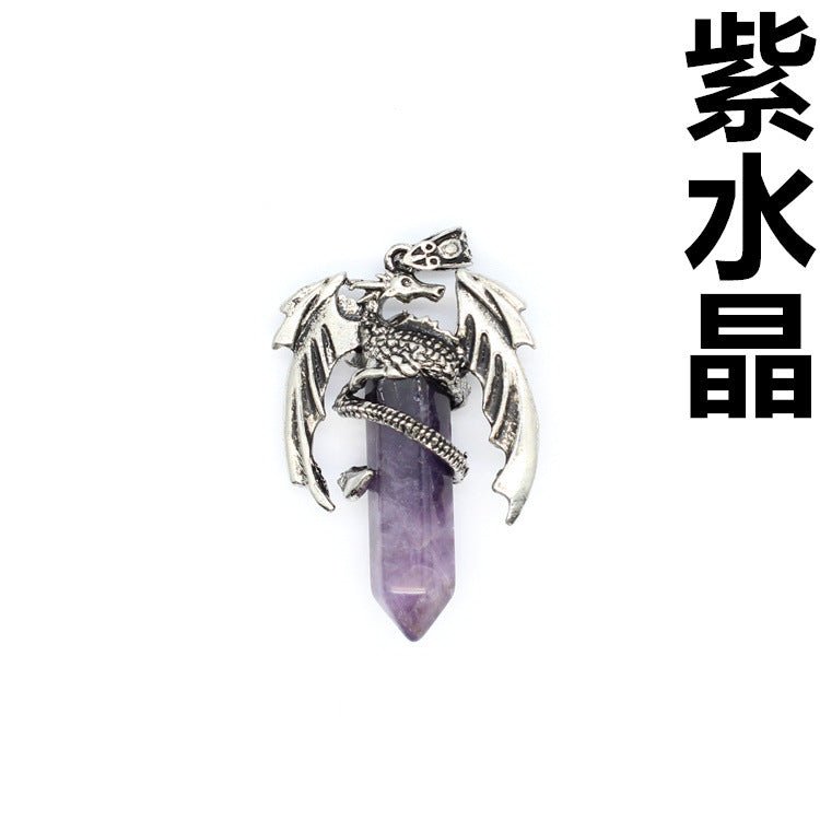 Vintage flying dragon hexagonal column crystal pendant - jewelry - weilin.com