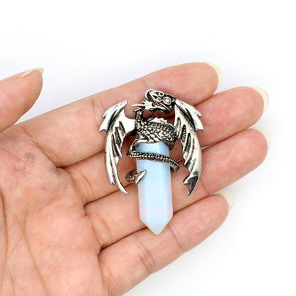 Vintage flying dragon hexagonal column crystal pendant - jewelry - weilin.com