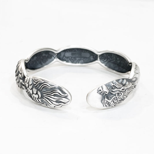 Vintage Frosted Dragon Wave Sterling Silver Bracelet - jewelry - weilin.com