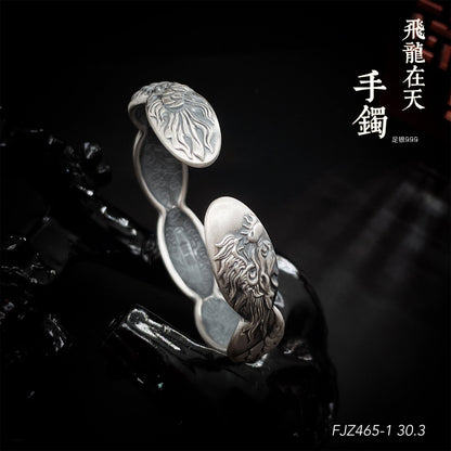 Vintage Frosted Dragon Wave Sterling Silver Bracelet - jewelry - weilin.com