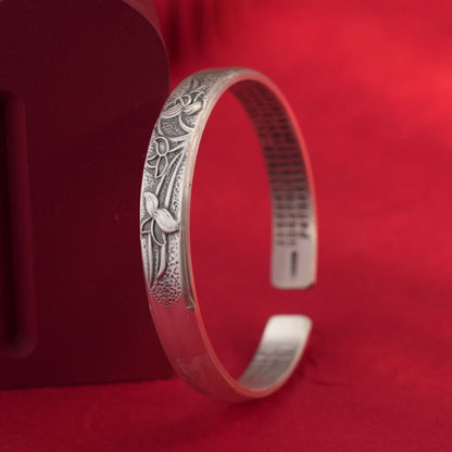 Vintage Frosted Flower Sterling Silver Bracelet - jewelry - weilin.com