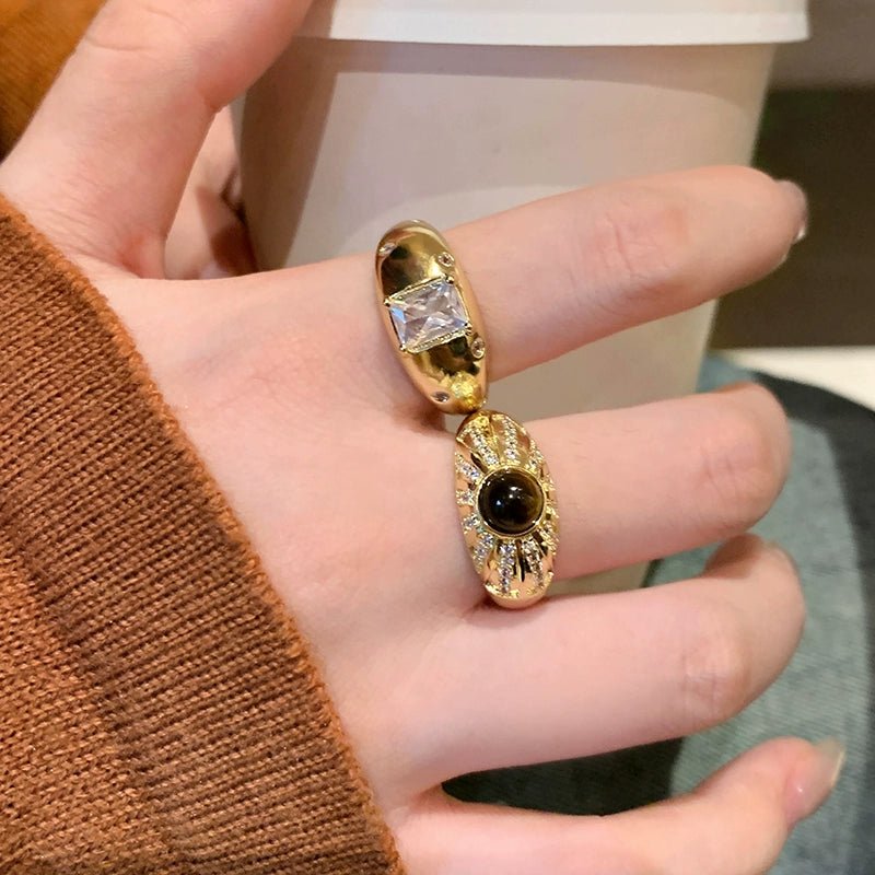 Vintage Gold Brushed Tiger Eye Open Ring - jewelry - weilin.com