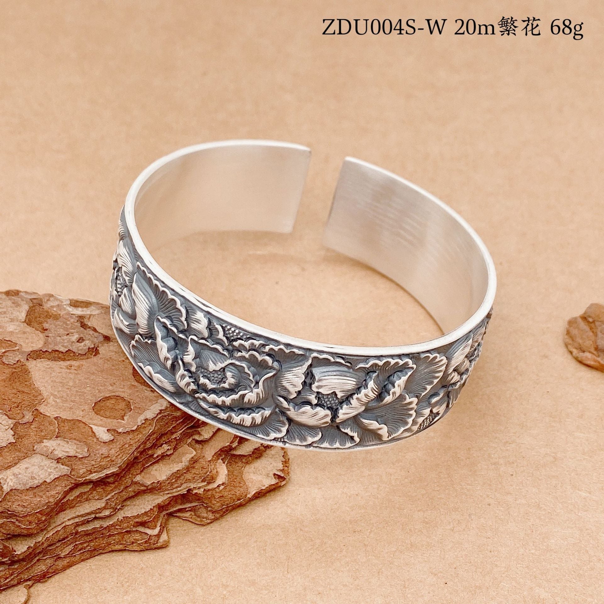 Vintage handmade floral plant bracelet lotus peony wide bracelet for women - jewelry - weilin.com