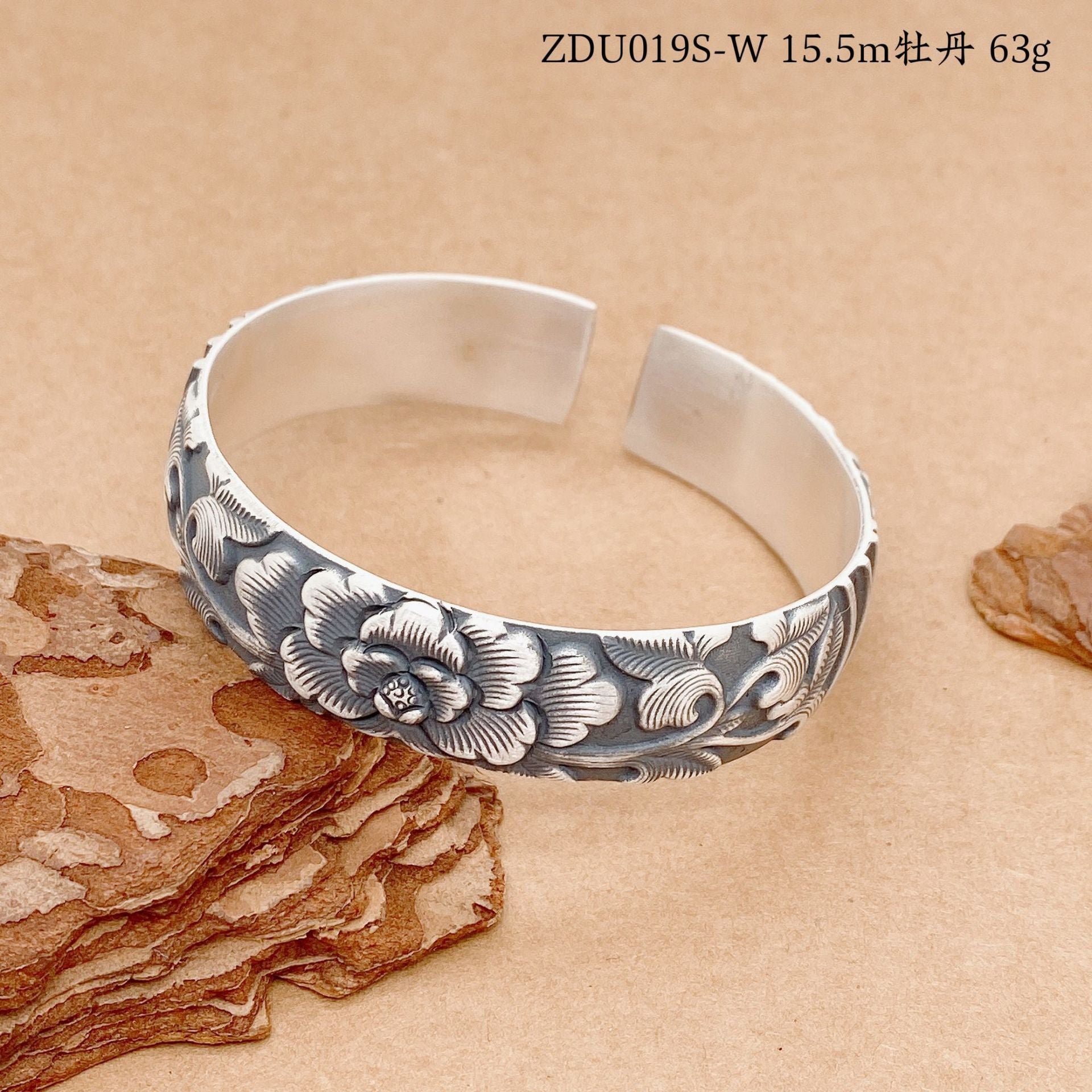 Vintage handmade floral plant bracelet lotus peony wide bracelet for women - jewelry - weilin.com