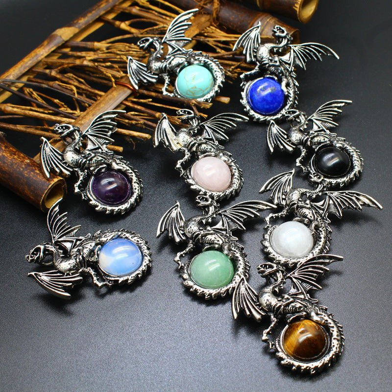 Vintage Natural Stone Dragon Pendant - jewelry - weilin.com