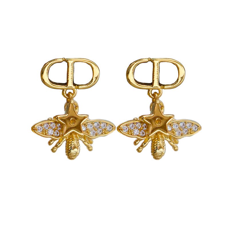 Vintage Personalized Zircon Star Bee Earrings - jewelry - weilin.com