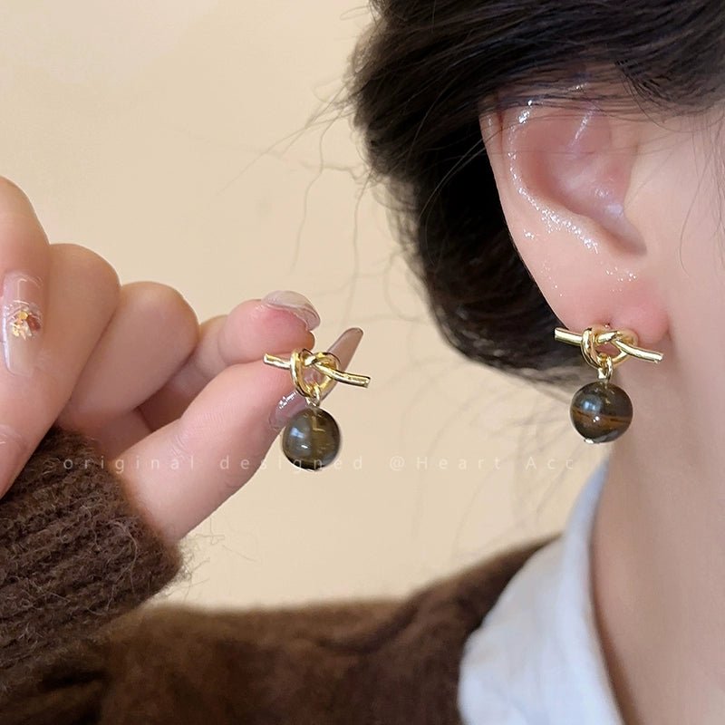 Vintage Round Tiger Eye Knot Earrings - jewelry - weilin.com