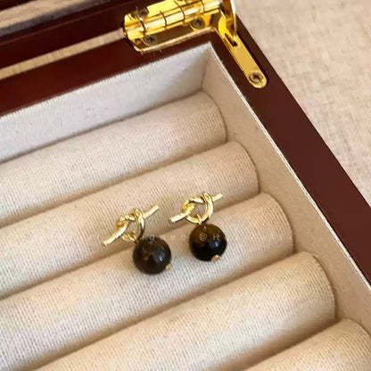 Vintage Round Tiger Eye Knot Earrings - jewelry - weilin.com