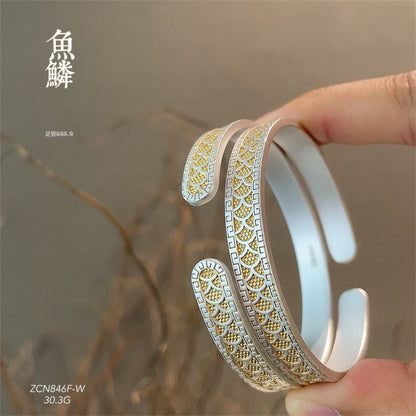 Vintage sand old gold - painted fish scale enamel bracelet - jewelry - weilin.com