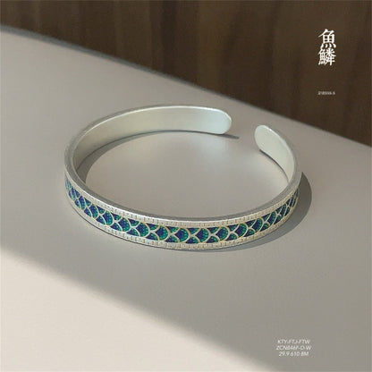 Vintage sand old gold - painted fish scale enamel bracelet - jewelry - weilin.com