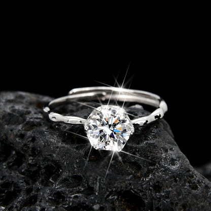 Wave - Shaped Sparkling Single Zirconia Ring - jewelry - weilin.com