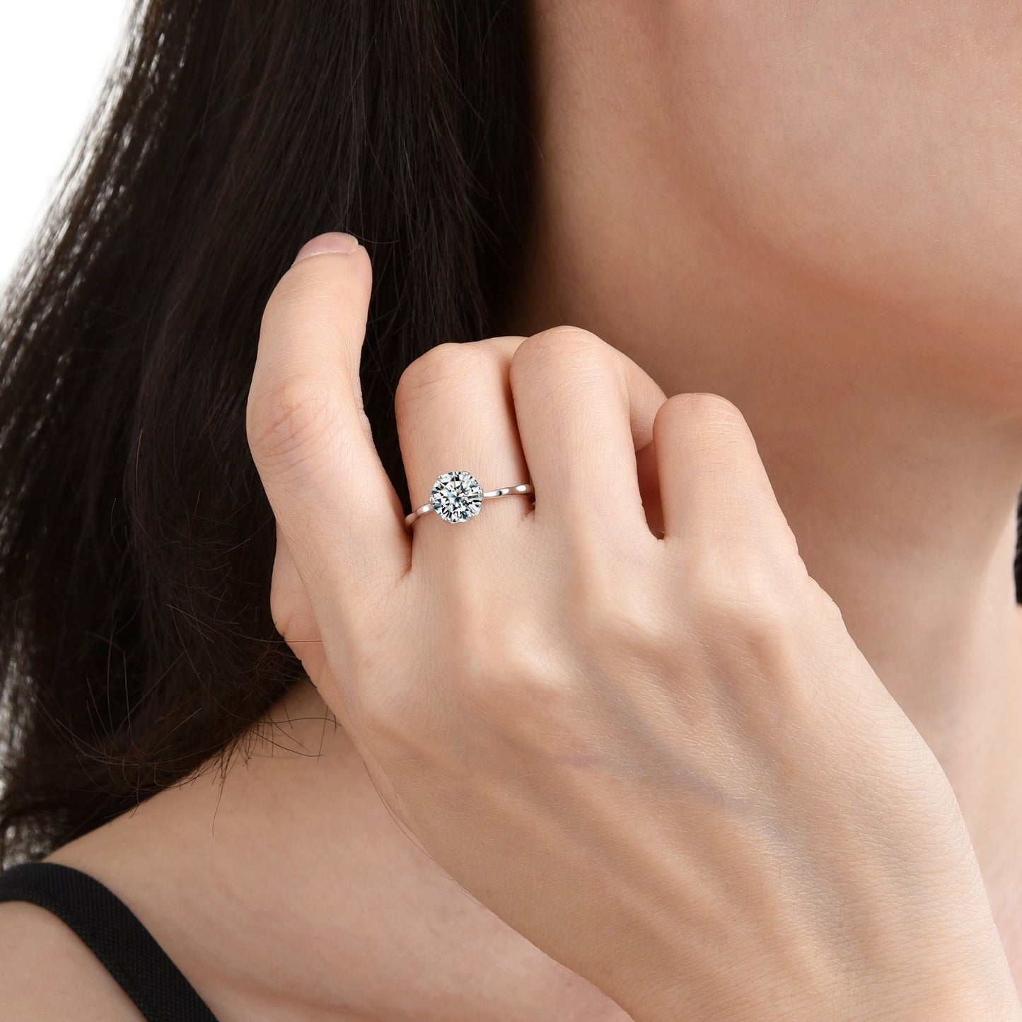 Wave - Shaped Sparkling Single Zirconia Ring - jewelry - weilin.com