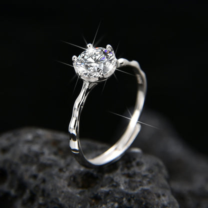 Wave - Shaped Sparkling Single Zirconia Ring - jewelry - weilin.com