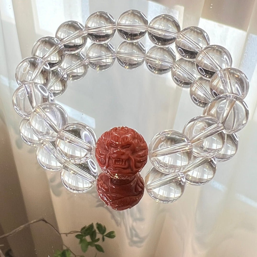 White crystal Nanhong carved dragon ball bracelet - jewelry - weilin.com