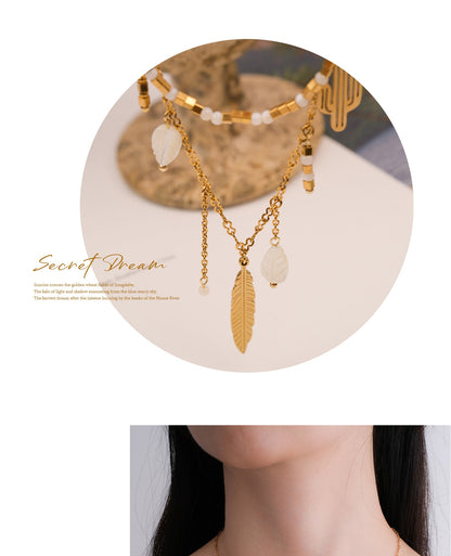 White light golden leaf necklace - jewelry - weilin.com