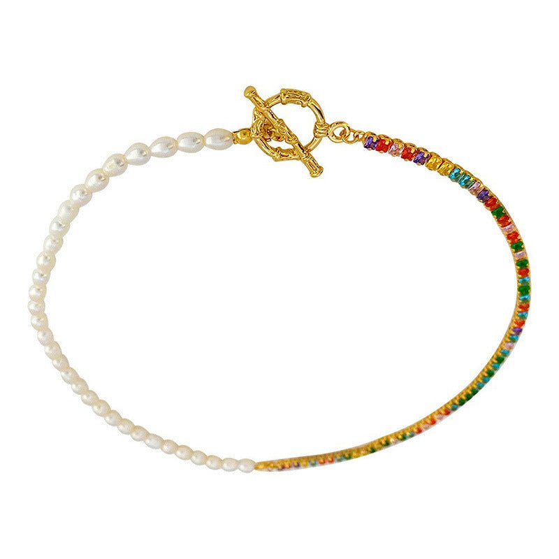 Women's fashionable all - match ot buckle colorful zircon natural freshwater pearl necklace - jewelry - weilin.com