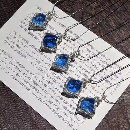 Wrapped blue protein crystal pendant necklace exquisite ornaments - jewelry - weilin.com