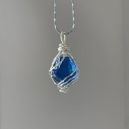 Wrapped blue protein crystal pendant necklace exquisite ornaments - jewelry - weilin.com