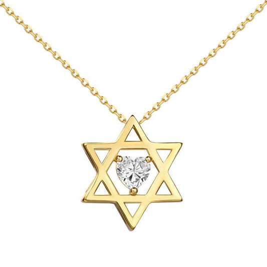 Youthful personality simple inlaid six - pointed star zircon heart necklace - jewelry - weilin.com