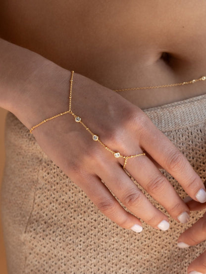 Zircon Four - Leaf Clover Colored Diamond Finger Necklace - jewelry - weilin.com